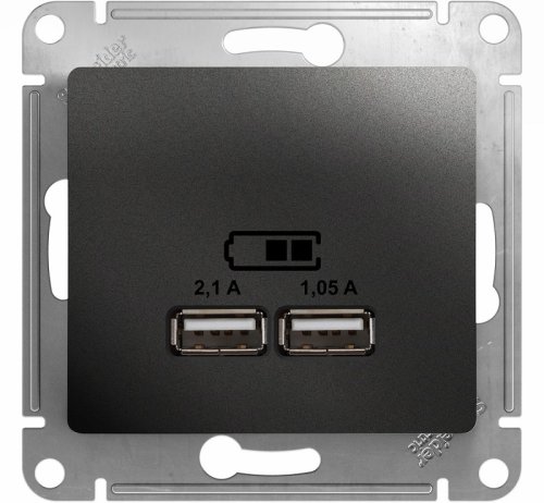 Розетка USB тип A+A без рамки Systeme Electric Glossa 2-м. 2100мА антрацит картинка